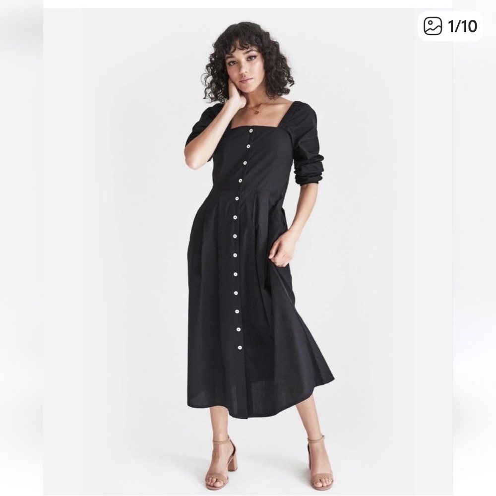 Vetta NWT The Square Neck Midi Dress Capsule Organic Cotton Black XSmall